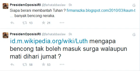 Farhat sebut bencong tak bisa masuk surga. @twitter/farhatabbaslaw