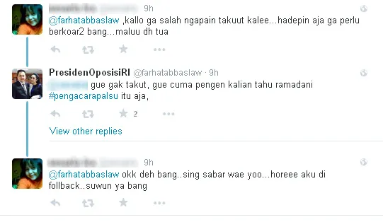 Farhat membalas respon para followers atas sindirannya itu ©Twitter