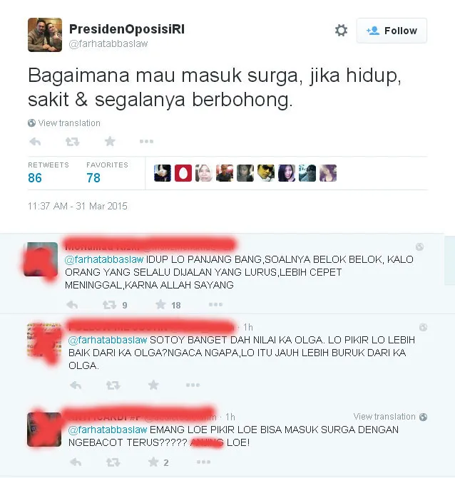 Komentar Farhat Abbas yang makin bikin fans Olga Syahputra geram.