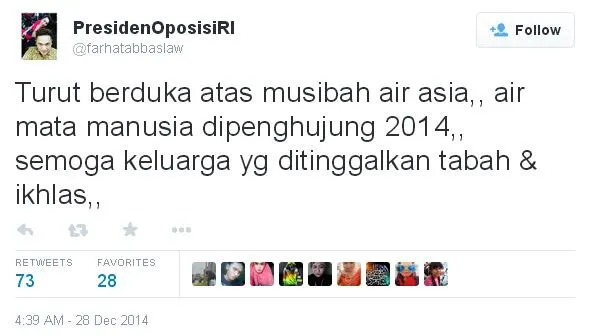 Tweet belasungkawa yang dituliskan Farhat @ twitter.com/farhatabbaslaw