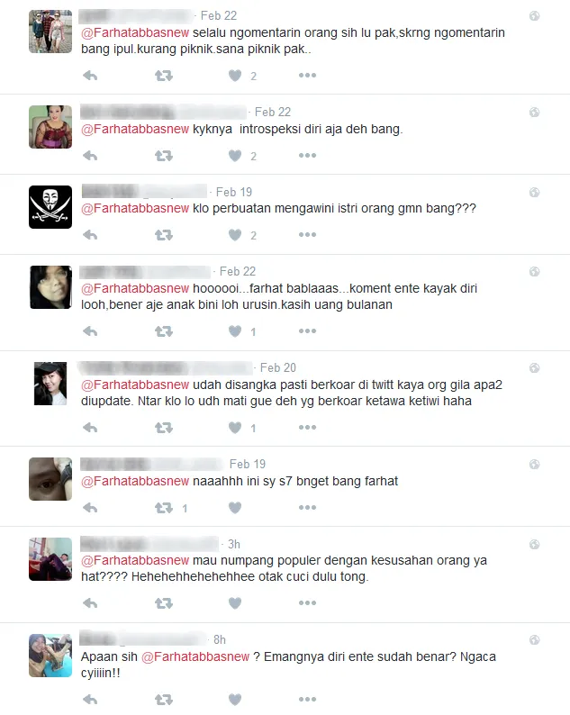 Komentar netizen menanggapi tulisan Farhat © Twitter/‏Farhatabbasnew