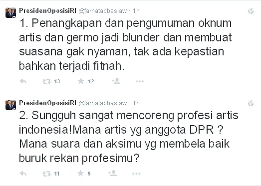 Farhat berkomentar mengenai artis yang lakukan prostitusi online / © Twitter