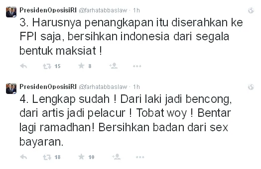 Farhat kembali sindir seleb yang bertingkah seperti waria / © Twitter