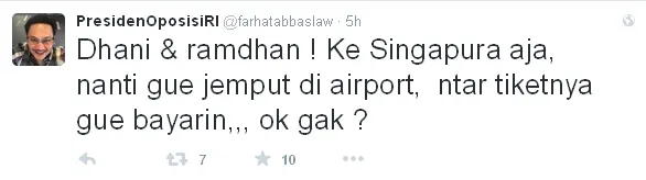 Farhat tantang Dhani ke Singapura © Twitter/farhatabbaslaw