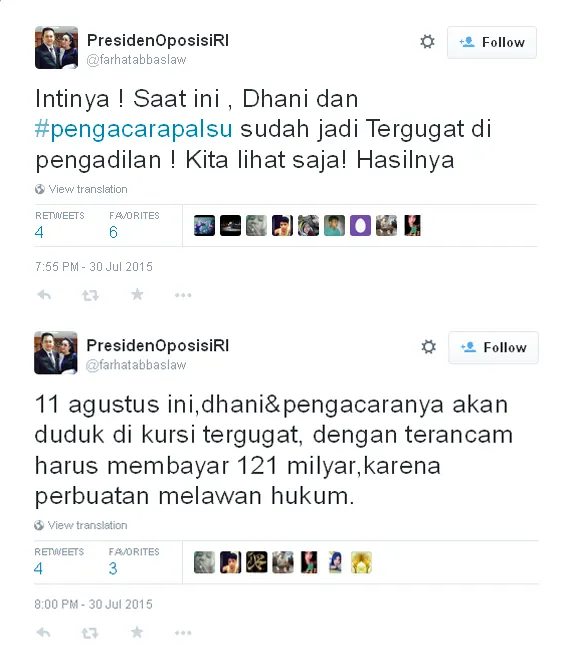 Farhat Abbas yakin Dhani bakal bayar 121 miliar / © Twitter