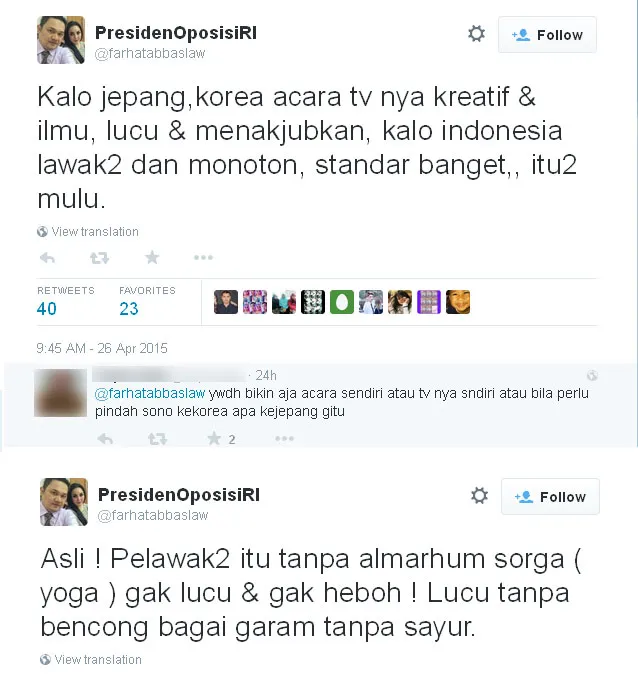 Komentar Farhat Abbas @foto: Twitter.com/farhatabbaslaw