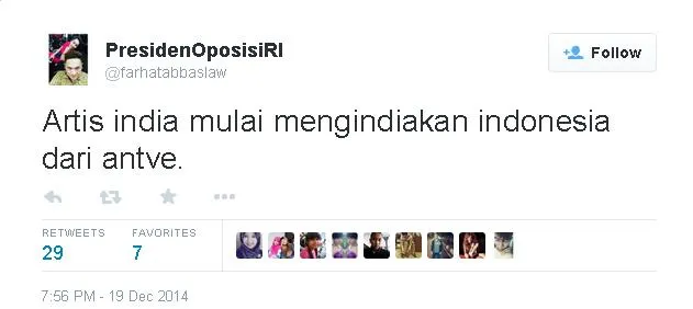 Pendapat Farhat tentang demam India di Indonesia. (Twitter/Farhatabbaslaw)