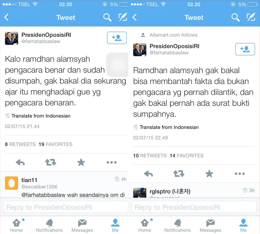 Farhat 'serang' kuasa hukum Dhani / © Twitter