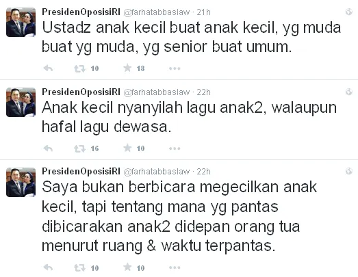 Ustadz cilik dianggap tak pantas oleh Farhat / © Twitter