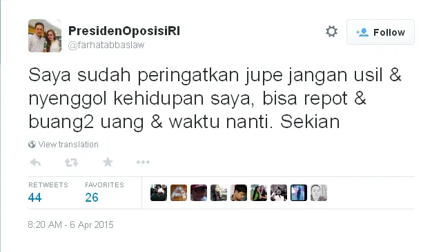Ancaman Farhat untuk Jupe / © Twitter