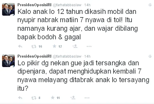 Farhat sebut Dhani ayah bodoh dan gagal / © Twitter