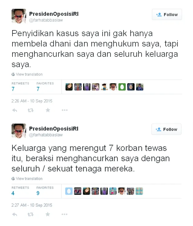 Hidup Farhat Dihancurkan Ahmad Dhani © Twitter/farhatabbaslaw