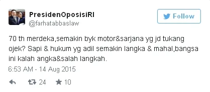 Farhat sindir sarjana yang jadi gojek / © Twitter - @farhatabbaslaw