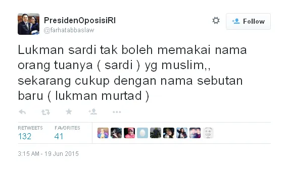 Farhat sarankan Lukman tuk ganti nama / © Twitter