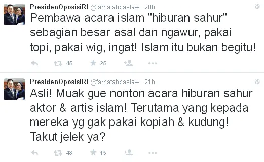 Farhat sindir program acara TV tanah air sepanjang Bulan Ramadan / © Twitter