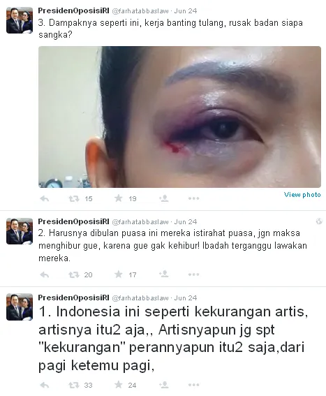 Farhat sindir kecelakaan Ayu Dewi / © Twitter