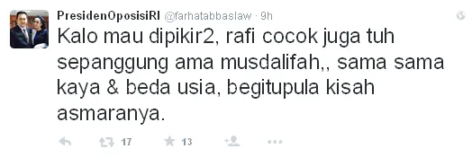 Farhat sebut Raffi dan Musdalifah cocok / © Twitter