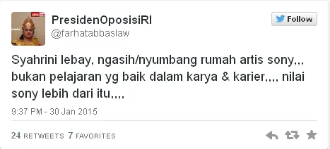 Sindiran Farhat untuk Syahrini / © Twitter