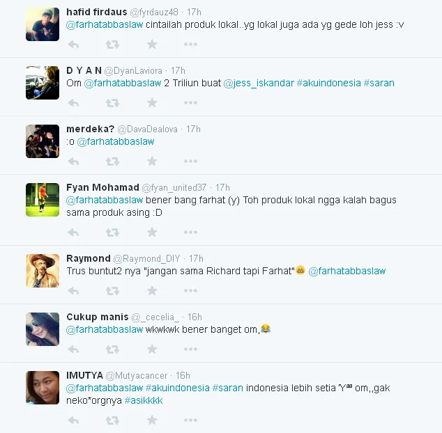 Komentar publik tentang tulisa Farhat / © Twitter