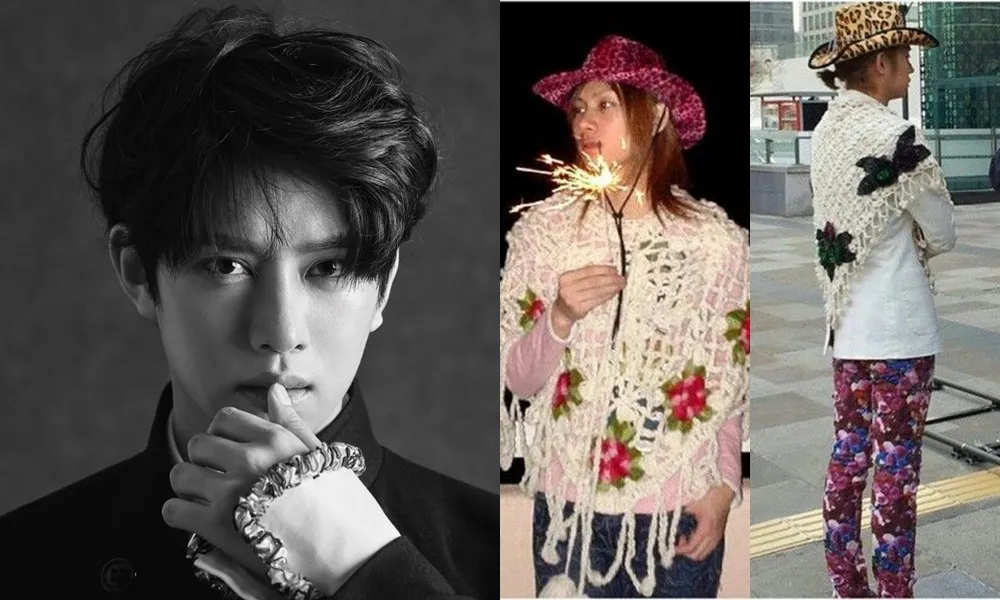 Kim Heechul dikenal dengan perpaduan gaya busana berbeda motif. Credit: istimewa