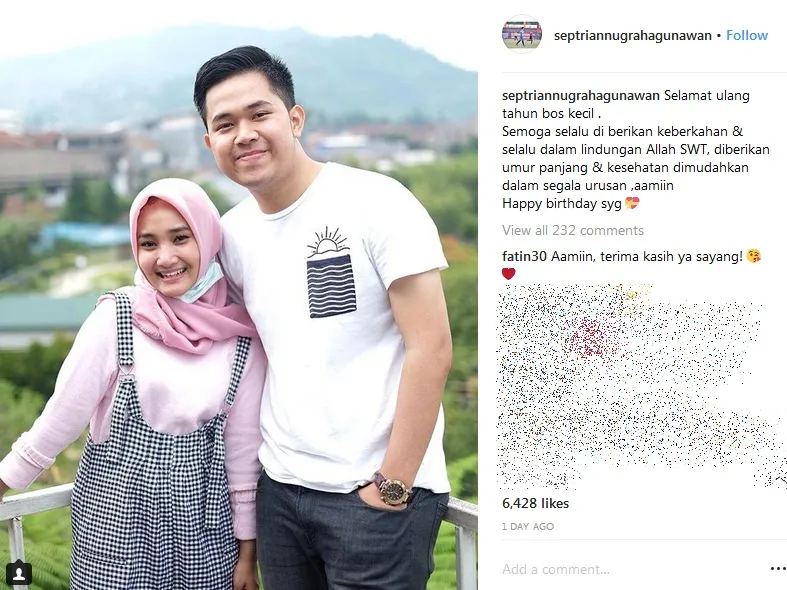 Septrian dan Fatin saling berbalas kata sayang ©instagram/septriannugrohogunawan