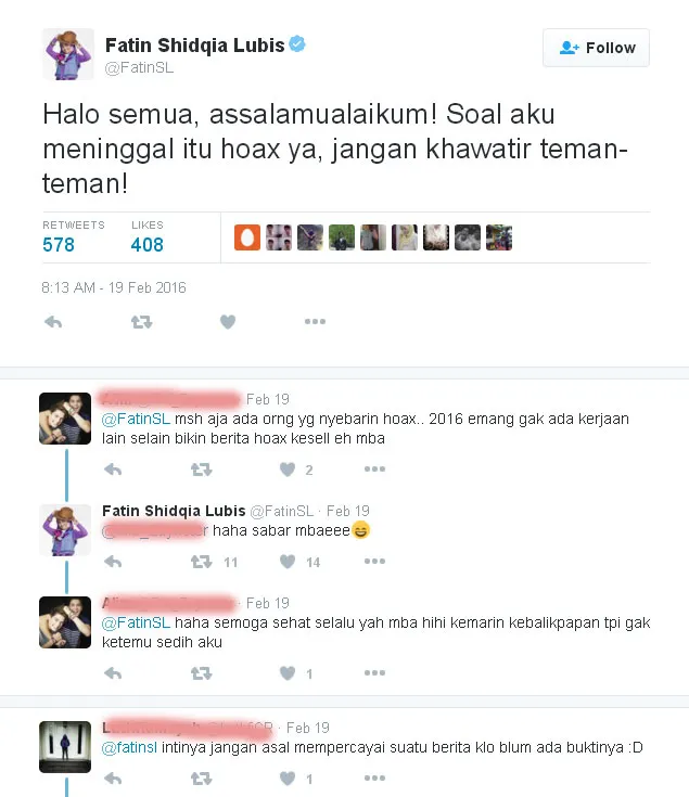 Berita hoax menyebar, Fatin Shidqia Lubis langsung ambil tindakan. ©istimewa