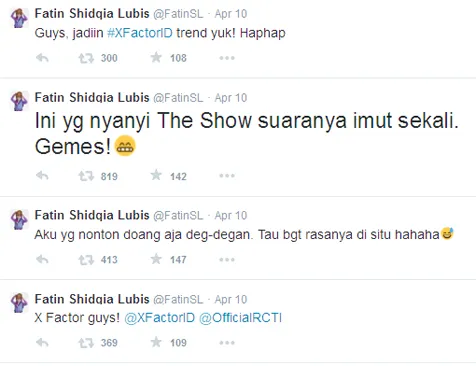 Ajak fans jadikan X Factor Trending di Twitter @foto: Twitter Fatinsl