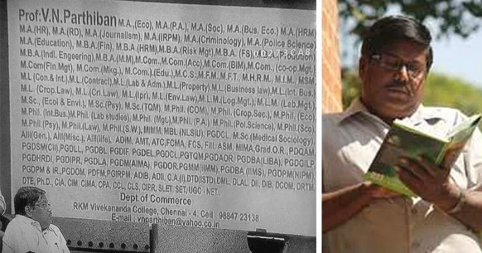 VN Parthiban seorang profesor asal Chennai, India yang memiliki 145 gelar pendidikan © indiatimes.com