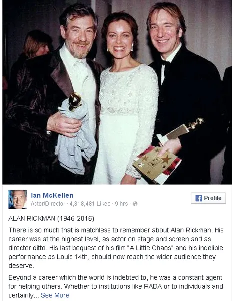 Ian McKellen titip ungkapan bela sungkawa/©facebook.com/IanMcKellen