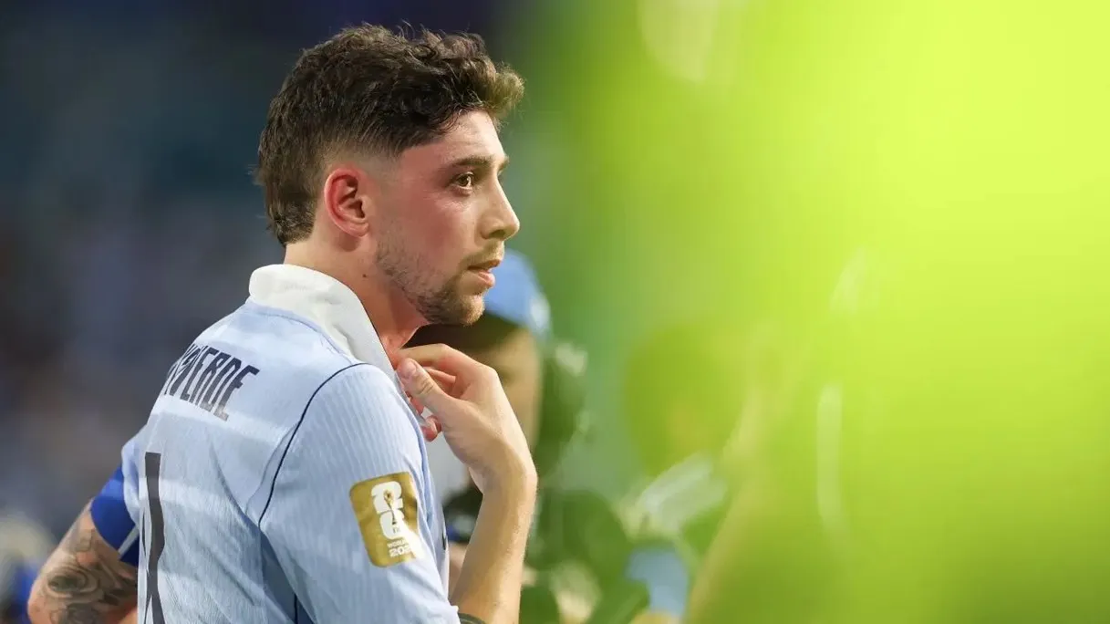Kapten Timnas Uruguay, Federico Valverde pada laga pertama Grup H Piala Dunia 2026 di Miami Stadium, Selasa (16/6/2026) pagi WIB. (PATRICIA DE MELO MOREIRA / AFP)