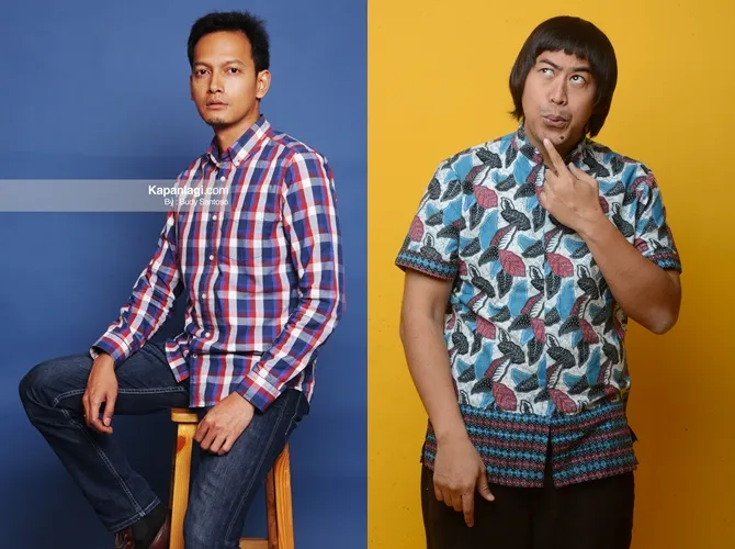 Fedi tak menyangkan akan dikerjai oleh salah satu lawan mainnya, Pandji, saat syuting. © KapanLagi.com