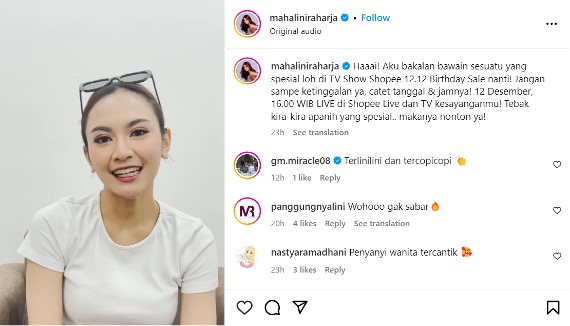 Sumber: instagram.com/mahaliniraharja