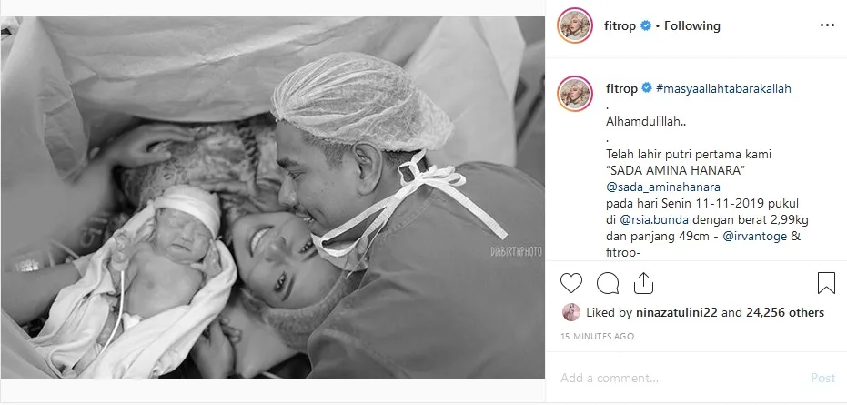 Fitri Tropica melahirkan ©instagram.com/fitrop