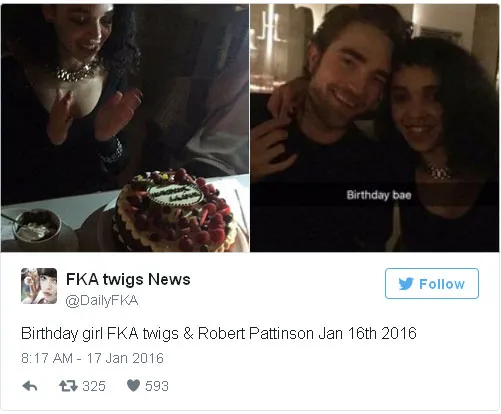 FKA Twigs berulang tahun bersama dengan Robert Pattinson © Twitter.com/DailyFKA