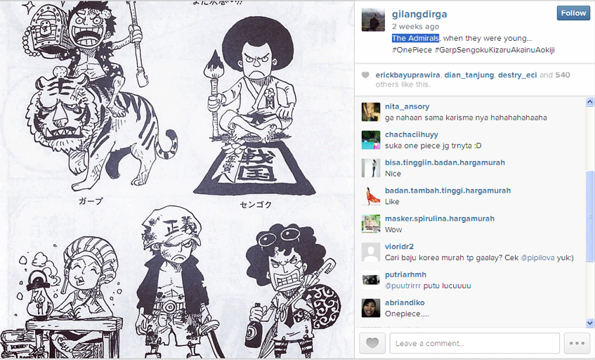 Karakter One Piece saat masih kecil © Instagram/Gilang Dirga