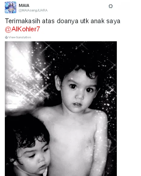 Selain mengucapkan terima kasih, Maia juga mengunggah foto masa kecil Al Ghazali © twitter.com/MAIAsangJUARA