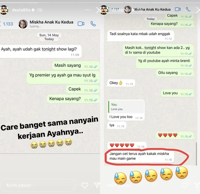 Desta Bocorkan Isi Chat dengan Anak (Credit: instagram.com/desta80s)