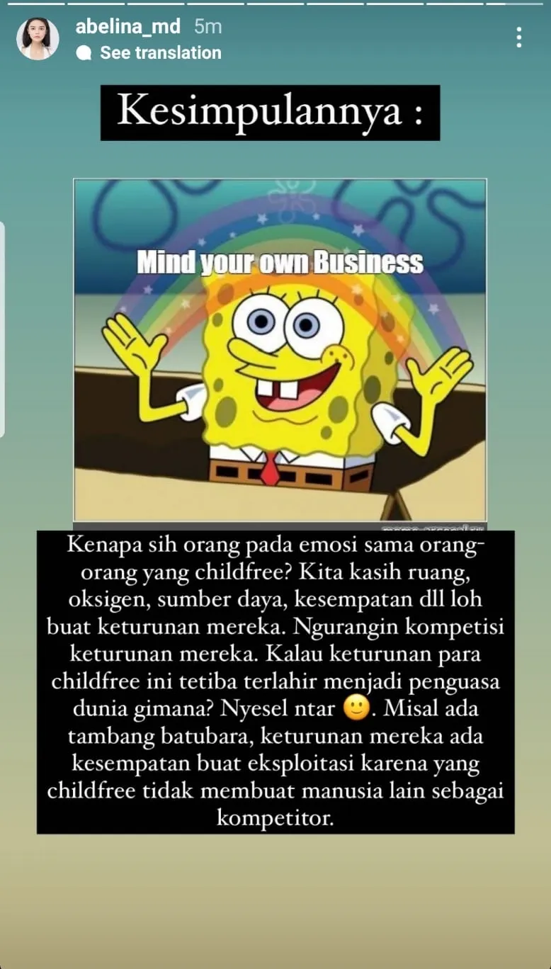 Abelina buka suara soal childfree (Credit: instagram.com/abelina_md)