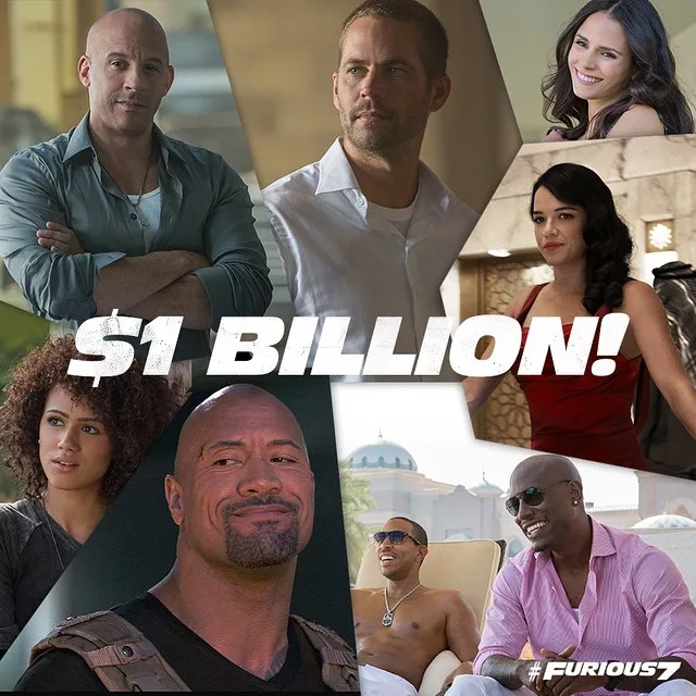 FURIOUS 7 pecahkan rekor dengan raih US$ 1 miliar @ instagram.com/fastandfuriousmovie
