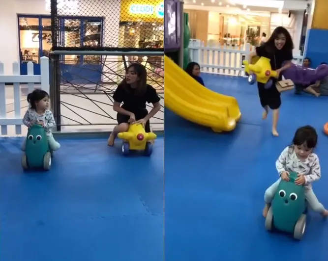 Gisel dan Gempi saat berlomba adu cepat. © Instagram/gisel_la