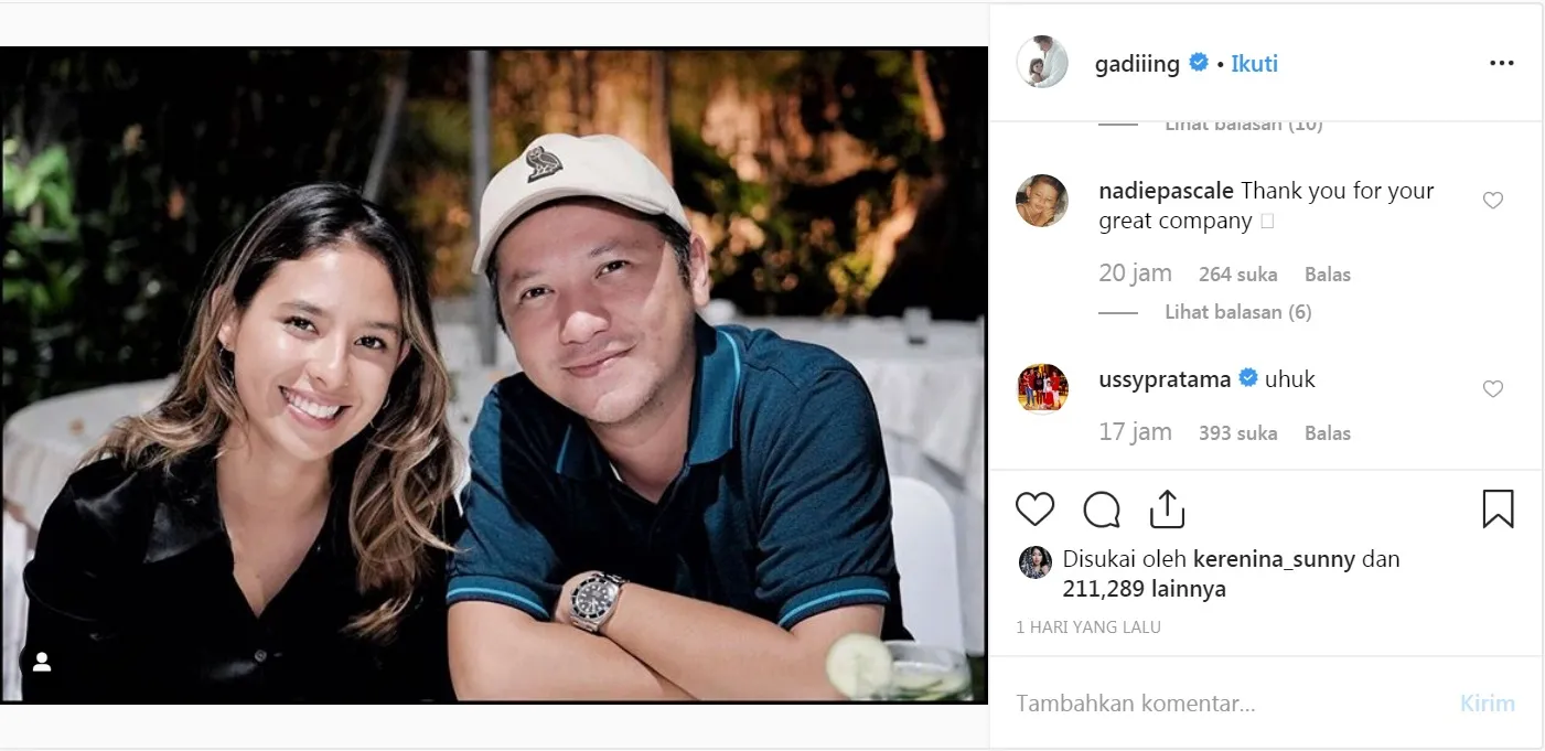 Gading Marten dan Nadin Keiser, anak Menteri Susi Pudjiastuti ©Instagram/gadiiing