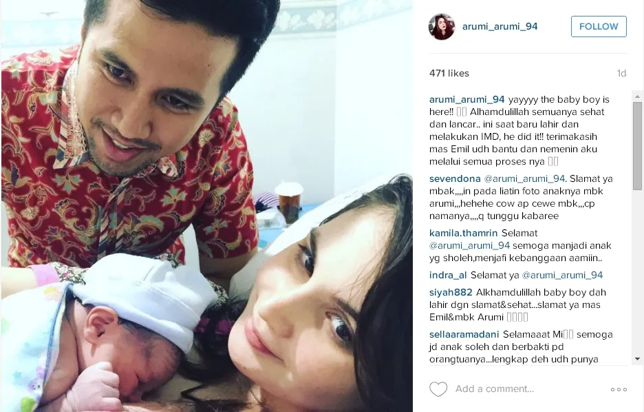Arumi Bachin dan Emil Dardak mendapatkan anak kedua mereka. ©instagram.com/arumi_arumi_94