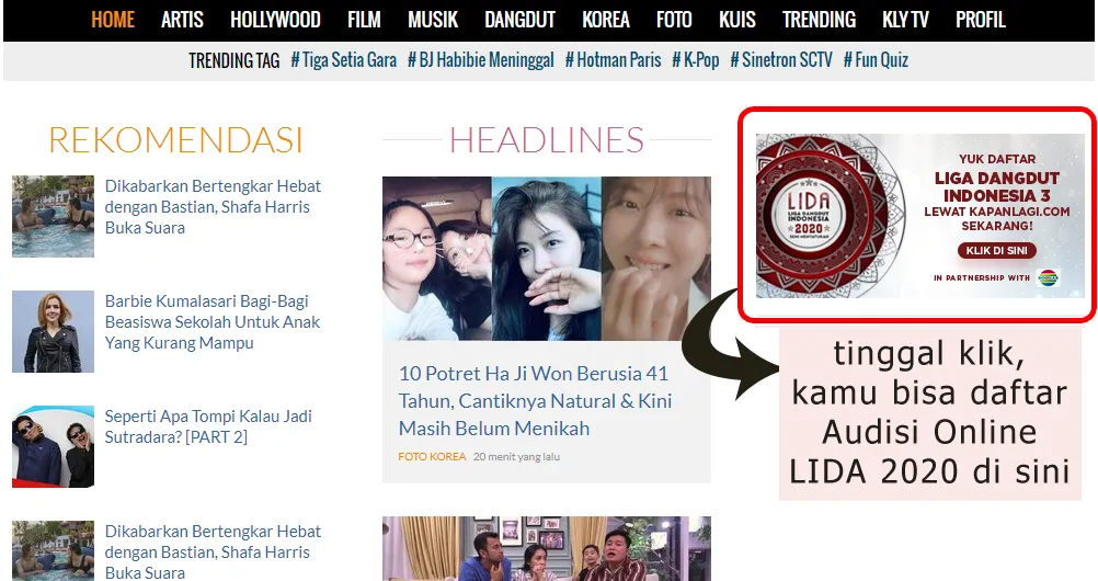 Pendaftaran audisi LIDA 2020. (credit: Kapanlagi.com)