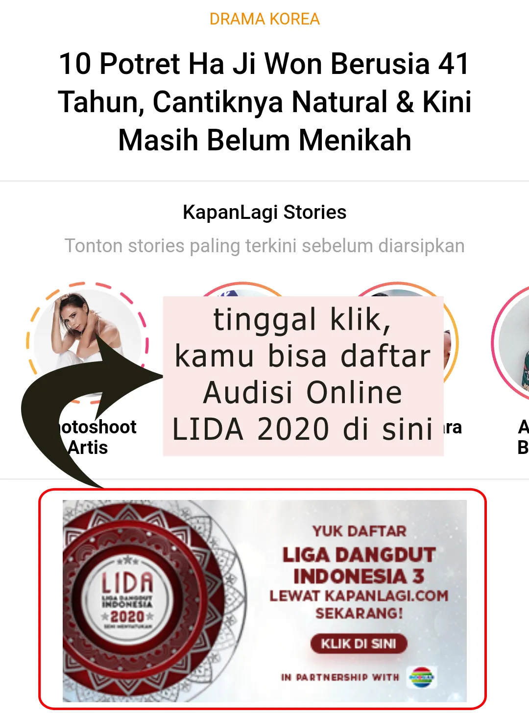 Pendaftaran audisi LIDA 2020. (credit: Kapanlagi.com)