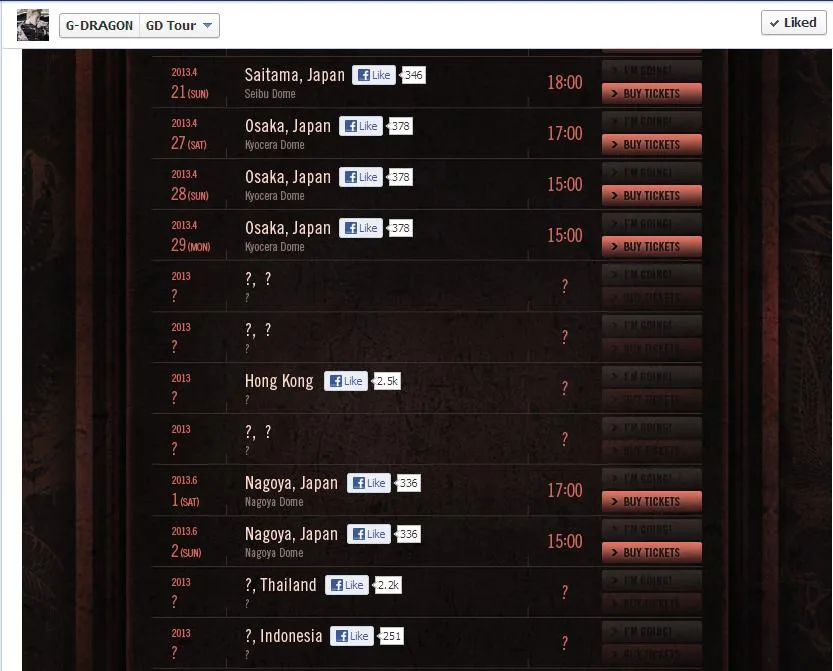 Jadwal resmi konser G-Dragon ©Facebook Page G-Dragon