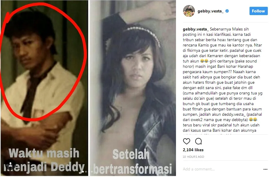Gebby Vesta klarifikasi tudingan dirinya adalah seorang transgender ©instagram/gebby.vesta_
