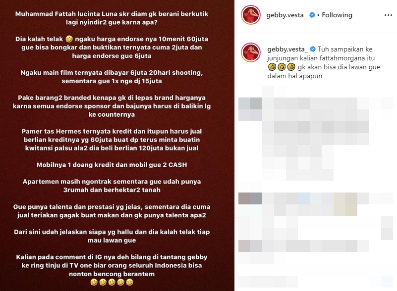 Bohong Soal Tarif Endorse, Gebby Vesta Tantang Lucinta Luna Duel di