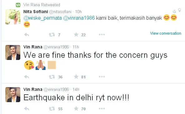 Vin Rana segera berkicau saat gempa terjadi © Twitter.com/vinrana1986