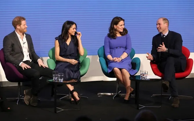 Pangeran Harry, Meghan Markle, Pangeran William, dan Kate Middleton di Royal Foundation Forum. (credit: elle.co.uk)