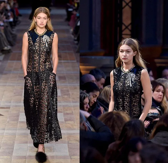 Gigi Hadid memamerkan dress transparan di Paris Fashion Week baru-baru ini. ©shutterstock via dailymail.co.uk